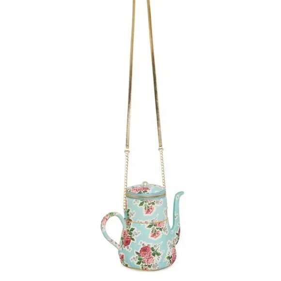 RARE HTF NWT Betsy Johnson Kitsch Partea Teapot Crossbody Bag Light Blue Floral - Picture 5 of 12